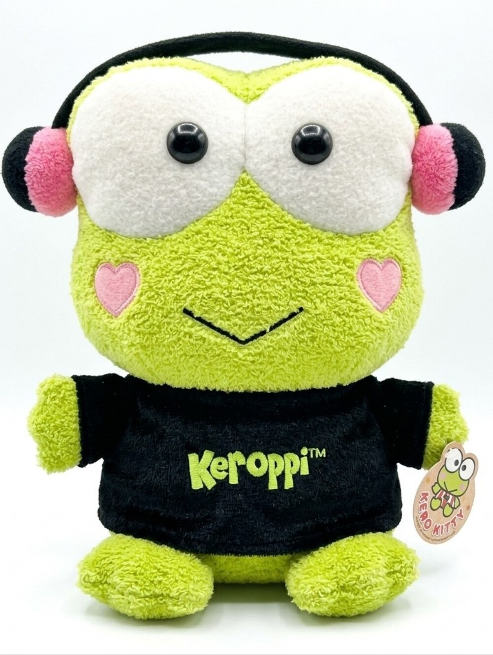 Plush Frog with Pink Heart Cheeks and Headphones CD Storage